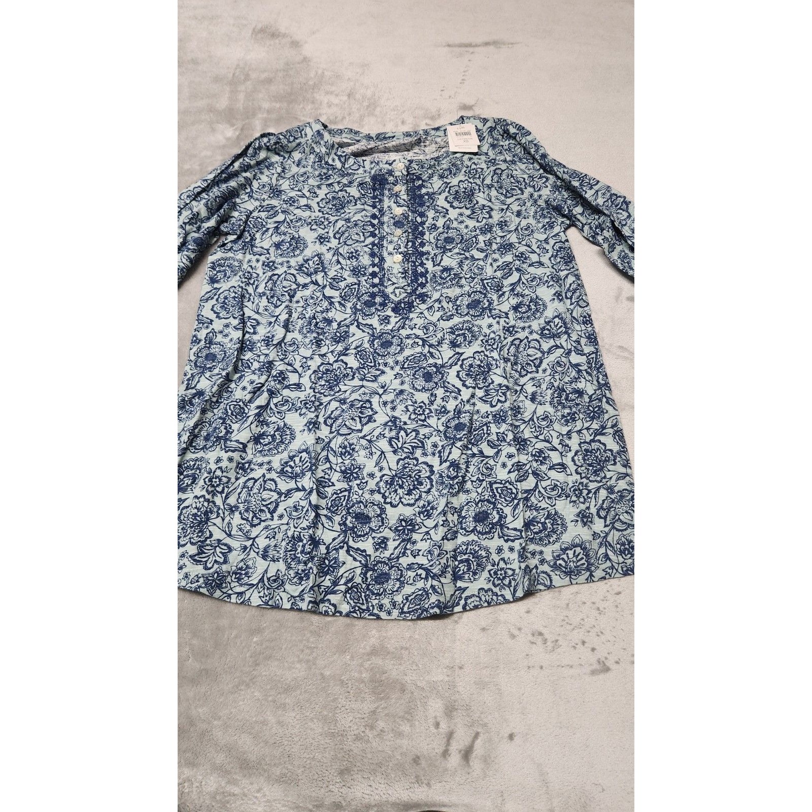 J.Jill Women's Size Xs Blue Floral Henley Blouse Shirt